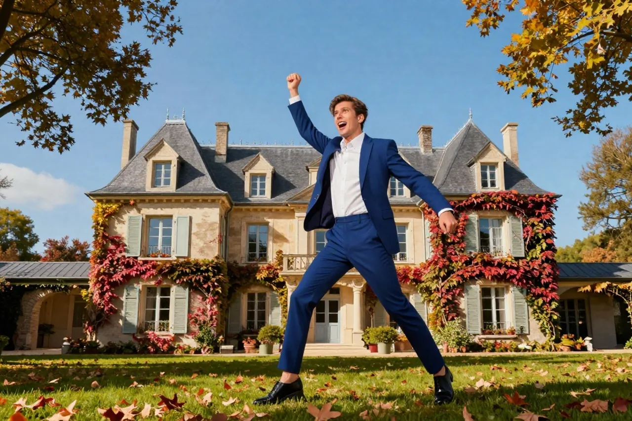 Domaine de campagne, manoir à façade de lierre, lumière d'automne
